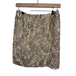 Oleg Cassani Vintage 80s Sequin Skirt Gold Cocktail Party Evening Glam Dynasty